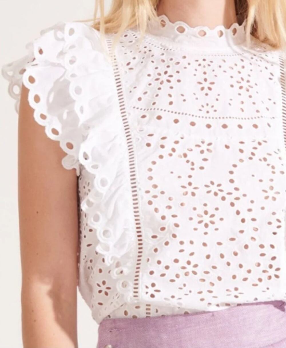 Veronica Beard Calisata ruffled eyelet-embroidered 100% Cotton size 14